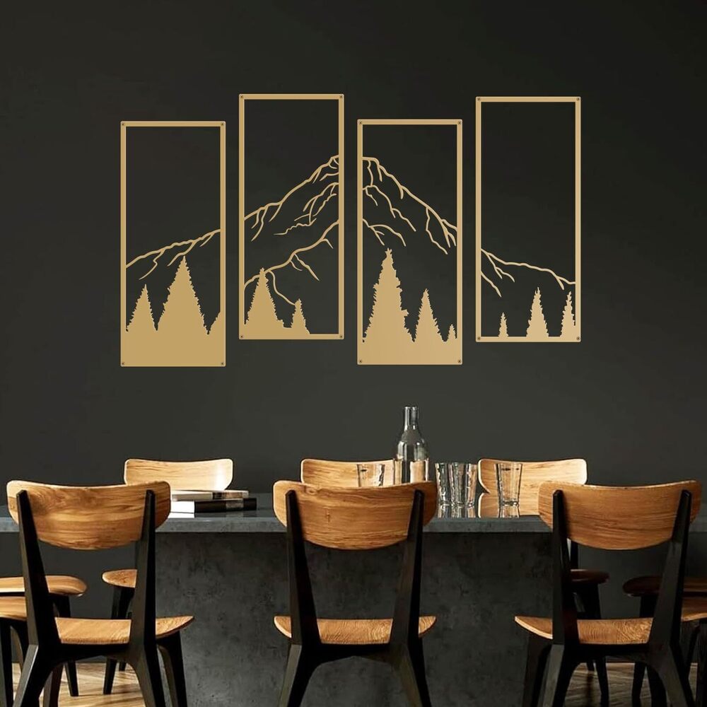 2139 4 Pcs Metal Mountain and Forest Wall Decorations Line Drawing Wall Art